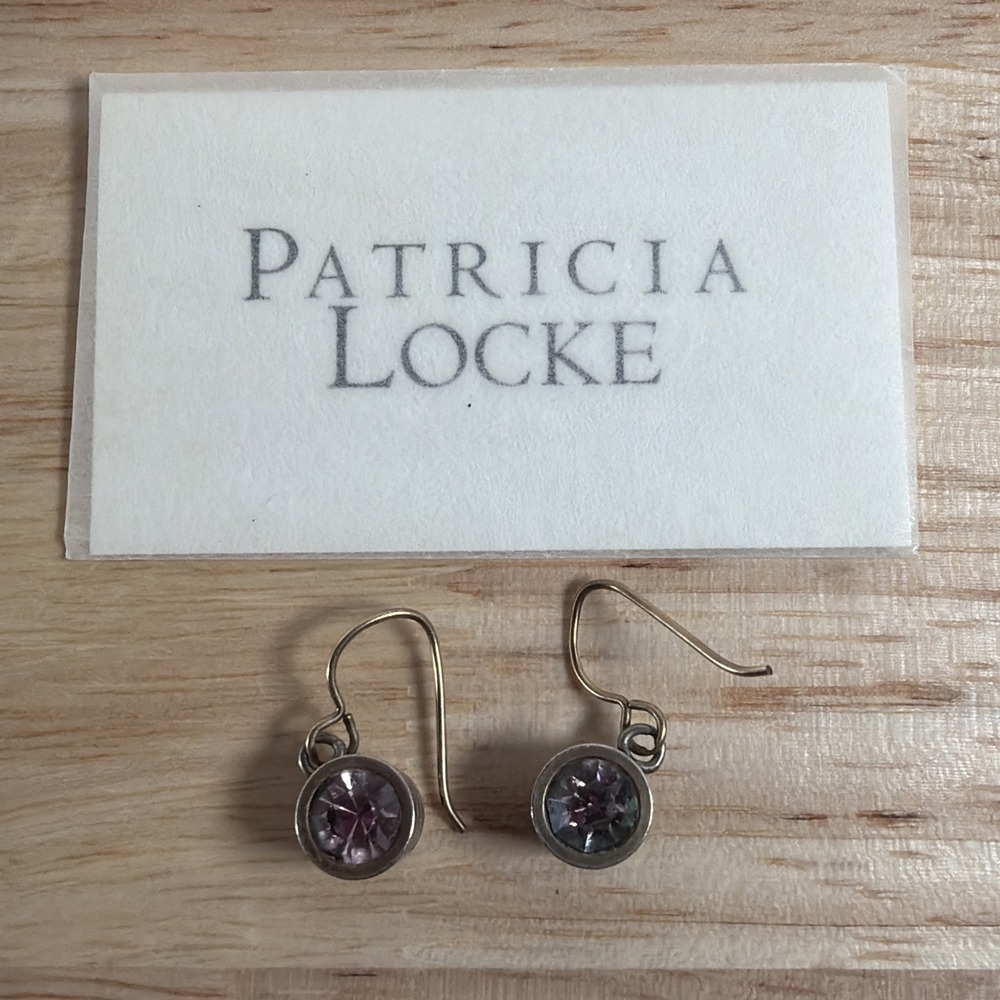 Patricia Locke Polaris Crystal Dangle Earrings Silvertone Signed Purple Hook